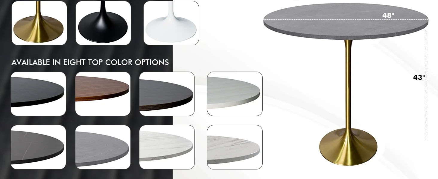 Verve Collection Modern Bar Height Table Brushed Gold Base with 48" Round Marble Grey Sintered Stone Top