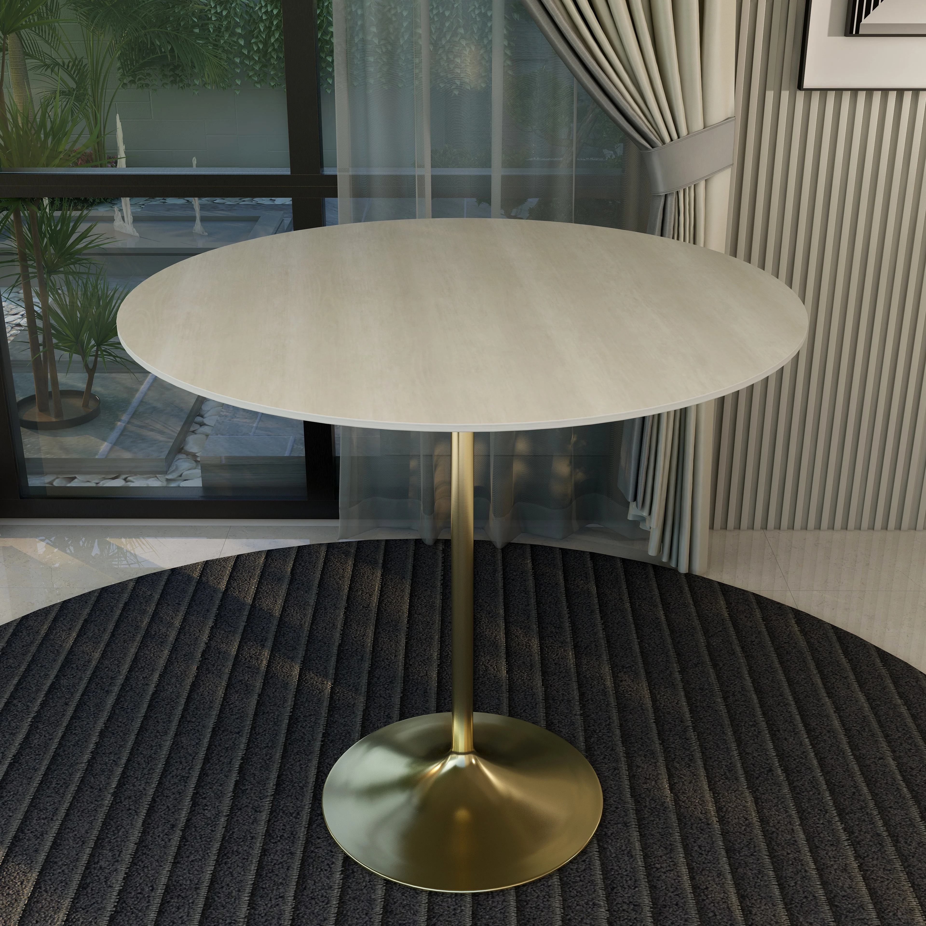 Verve Collection Modern Bar Height Table Brushed Gold Base with 48" Round Light Natural Wood MDF Top