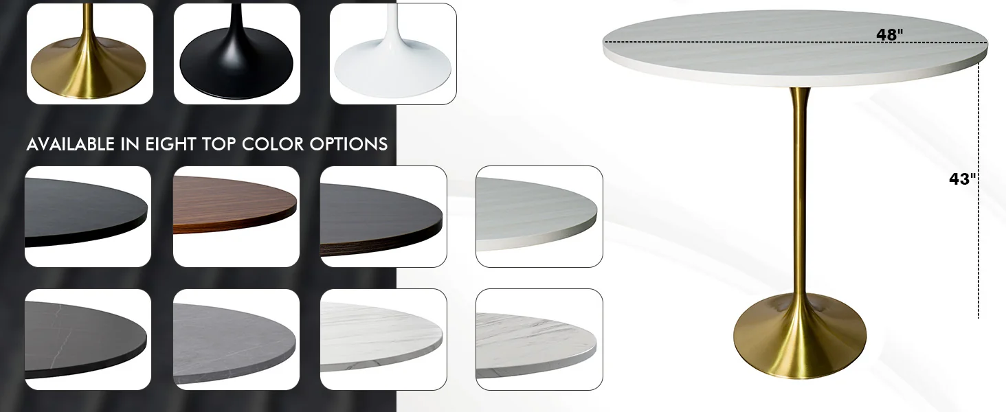 Verve Collection Modern Bar Height Table Brushed Gold Base with 48" Round Light Natural Wood MDF Top