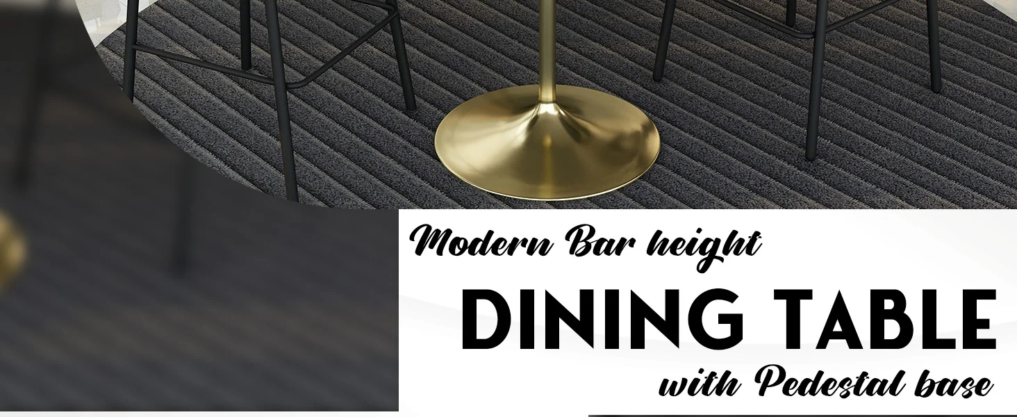 Verve Collection Modern Bar Height Table Brushed Gold Base with 48" Round Marbleized White Laminated Top