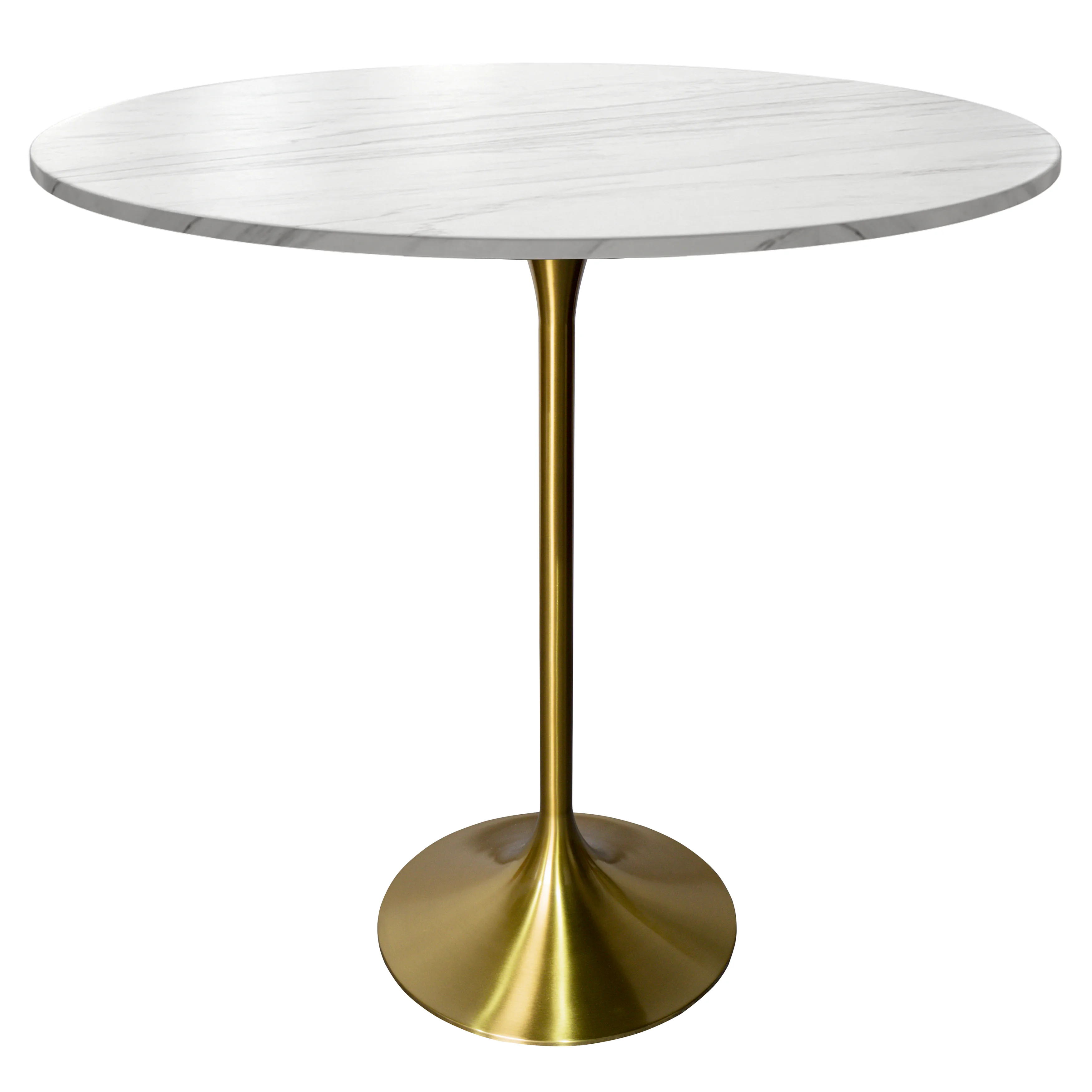 Verve Collection Modern Bar Height Table Brushed Gold Base with 48" Round Marble White Sintered Stone Top