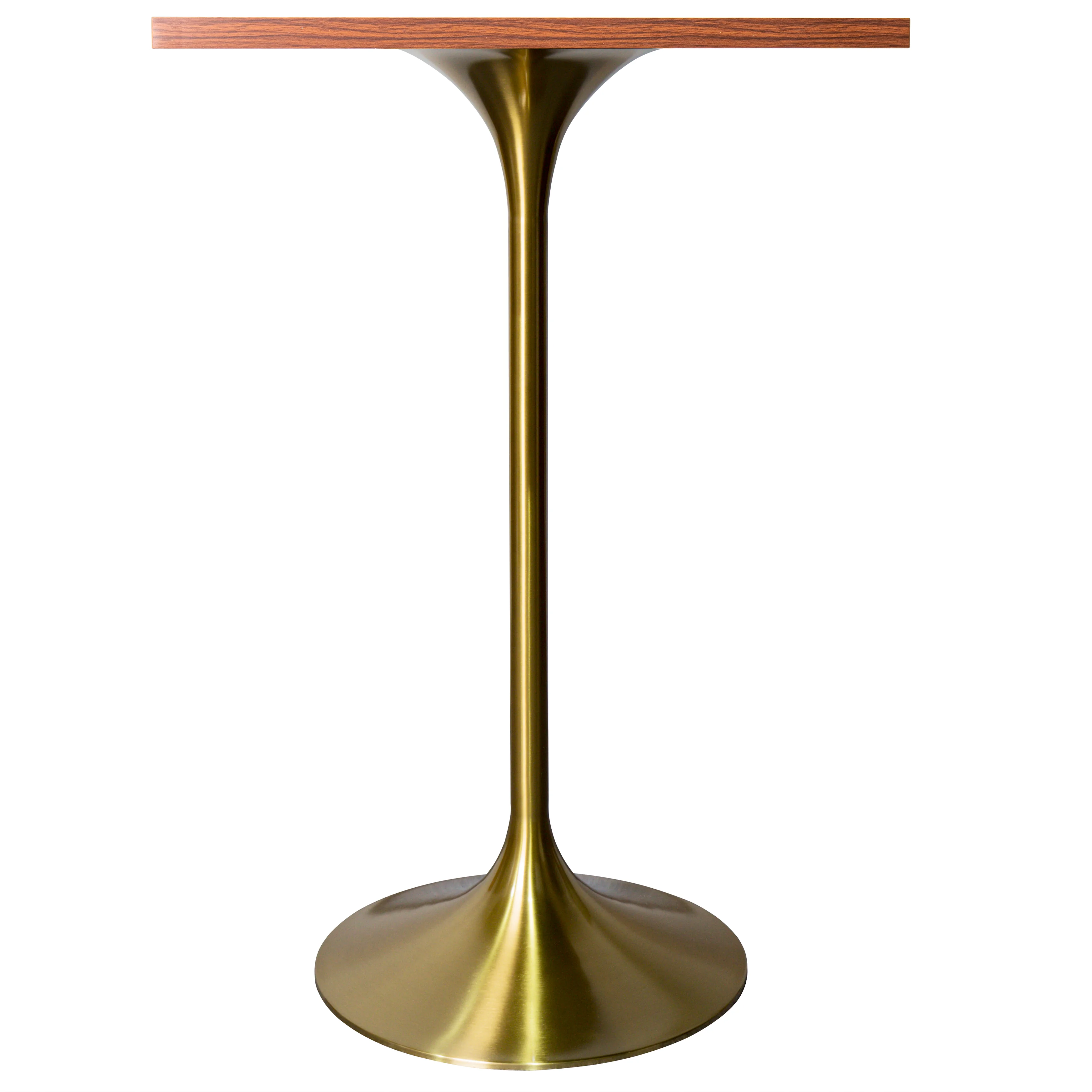 Verve Collection 24 Square Top Bar Height Table, Brushed Gold Base with Cognac Brown MDF Top