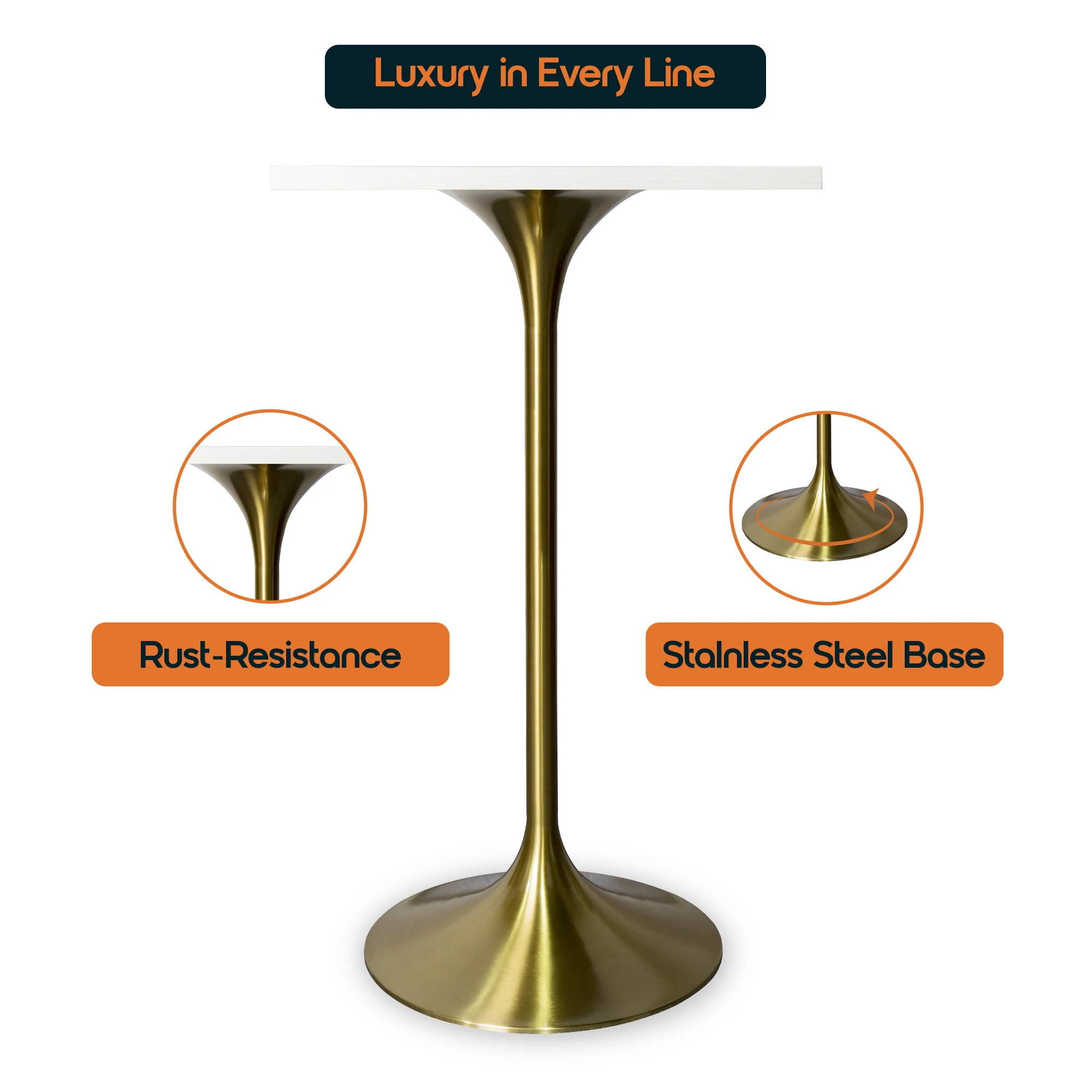 Verve Collection 24 Square Top Bar Height Table, Brushed Gold Base with Light Natural Wood MDF Top