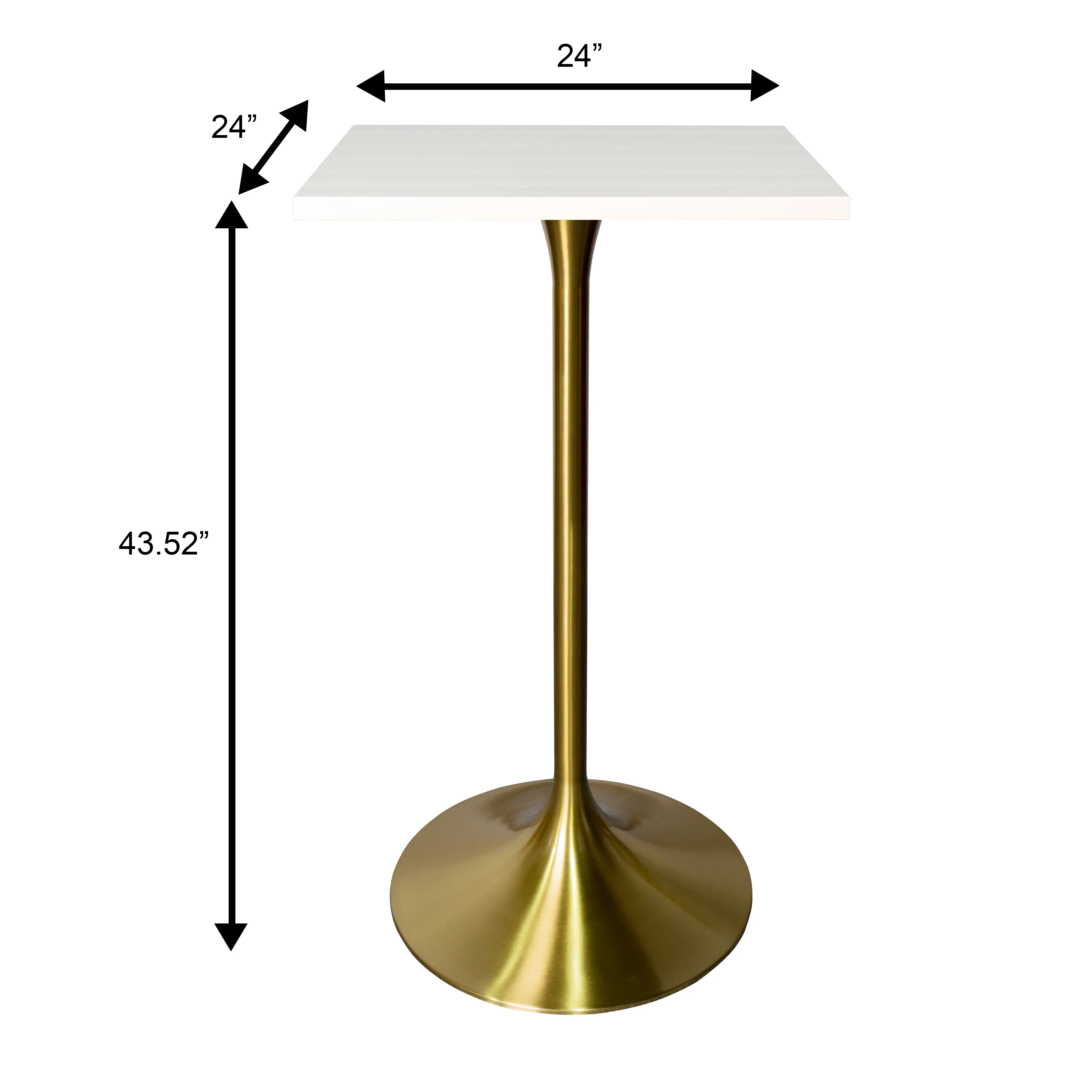 Verve Collection 24 Square Top Bar Height Table, Brushed Gold Base with Light Natural Wood MDF Top