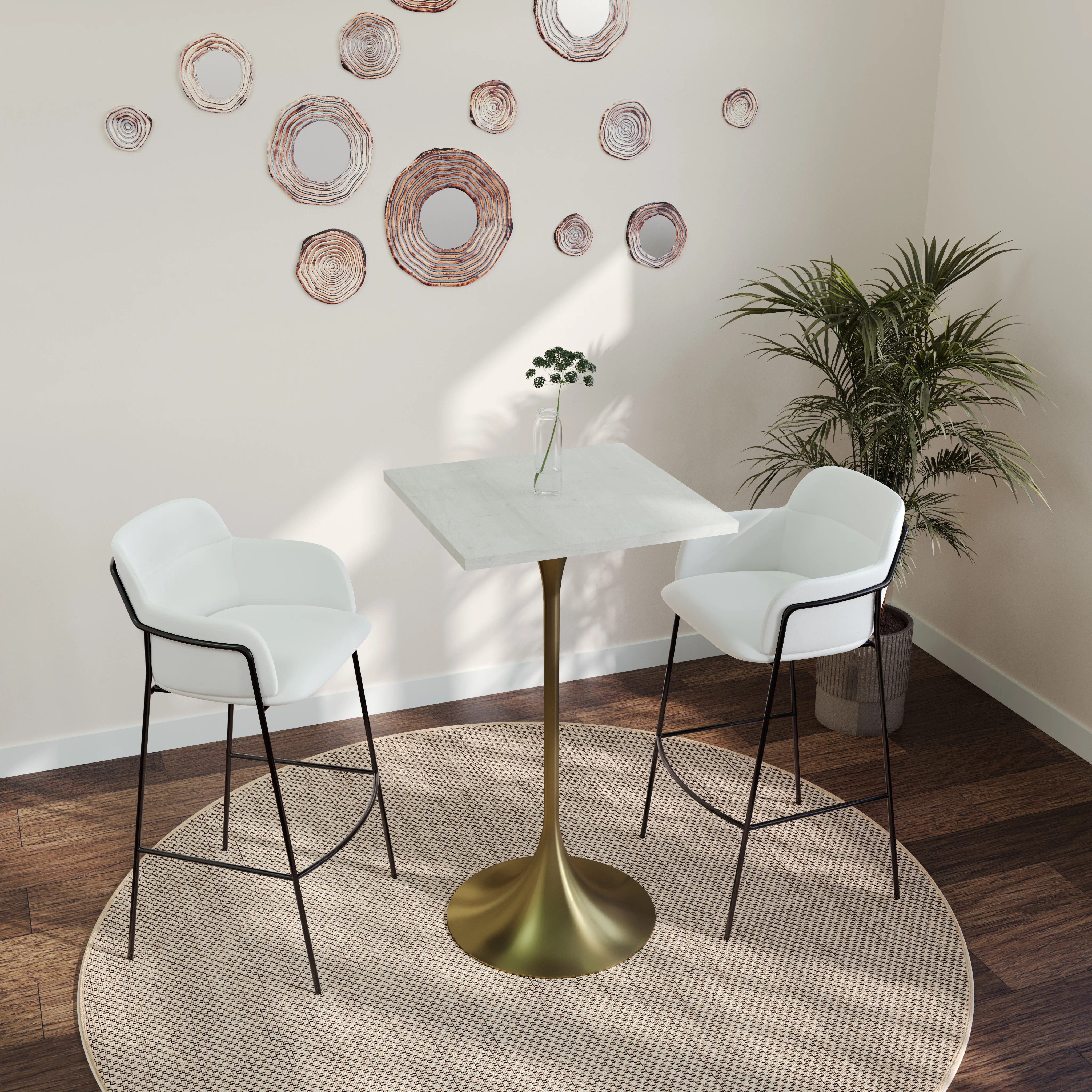 Verve Collection 24 Square Top Bar Height Table, Brushed Gold Base with Light Natural Wood MDF Top