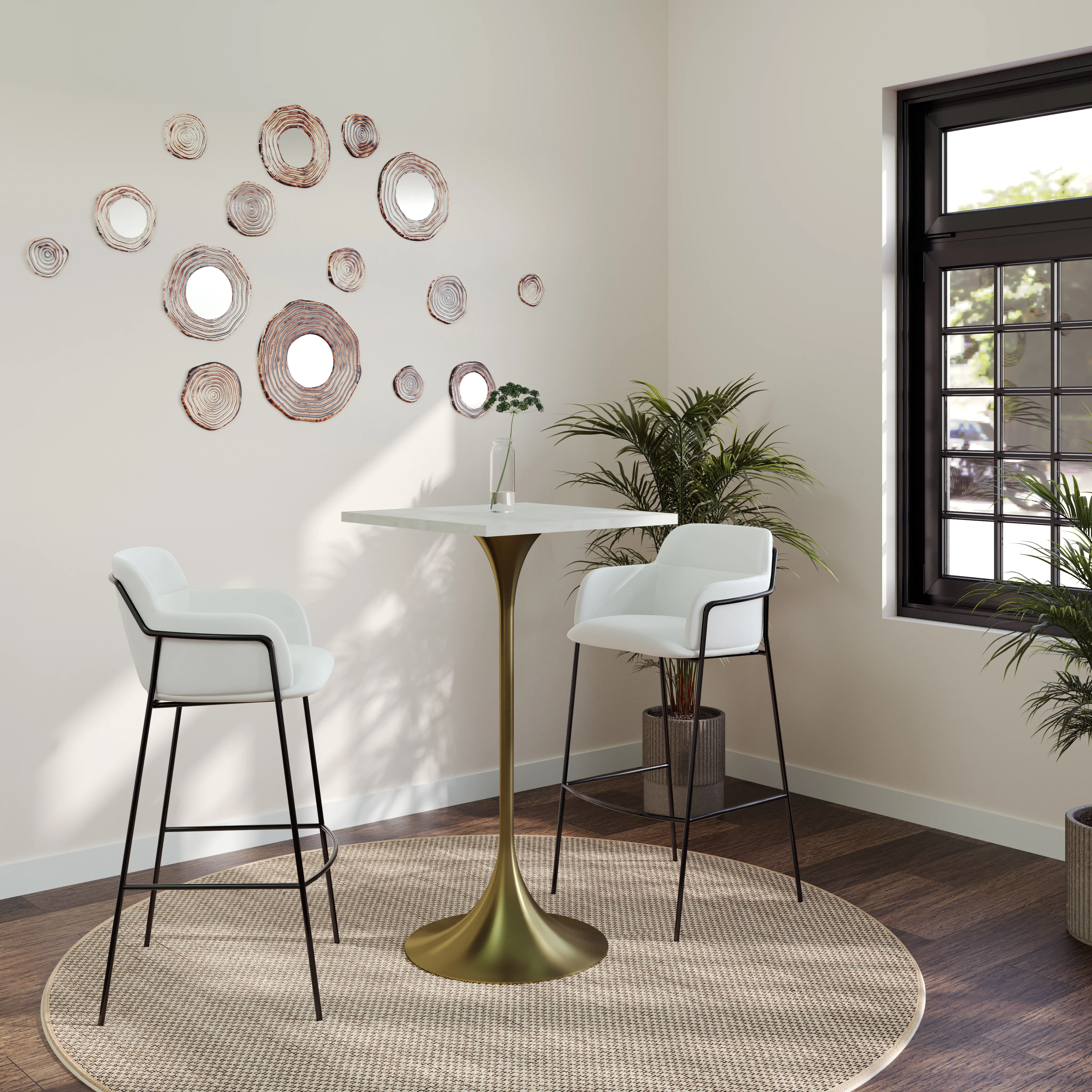 Verve Collection 24 Square Top Bar Height Table, Brushed Gold Base with Light Natural Wood MDF Top