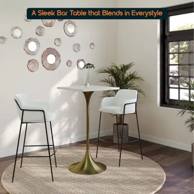 Verve Collection 24 Square Top Bar Height Table, Brushed Gold Base with Light Natural Wood MDF Top