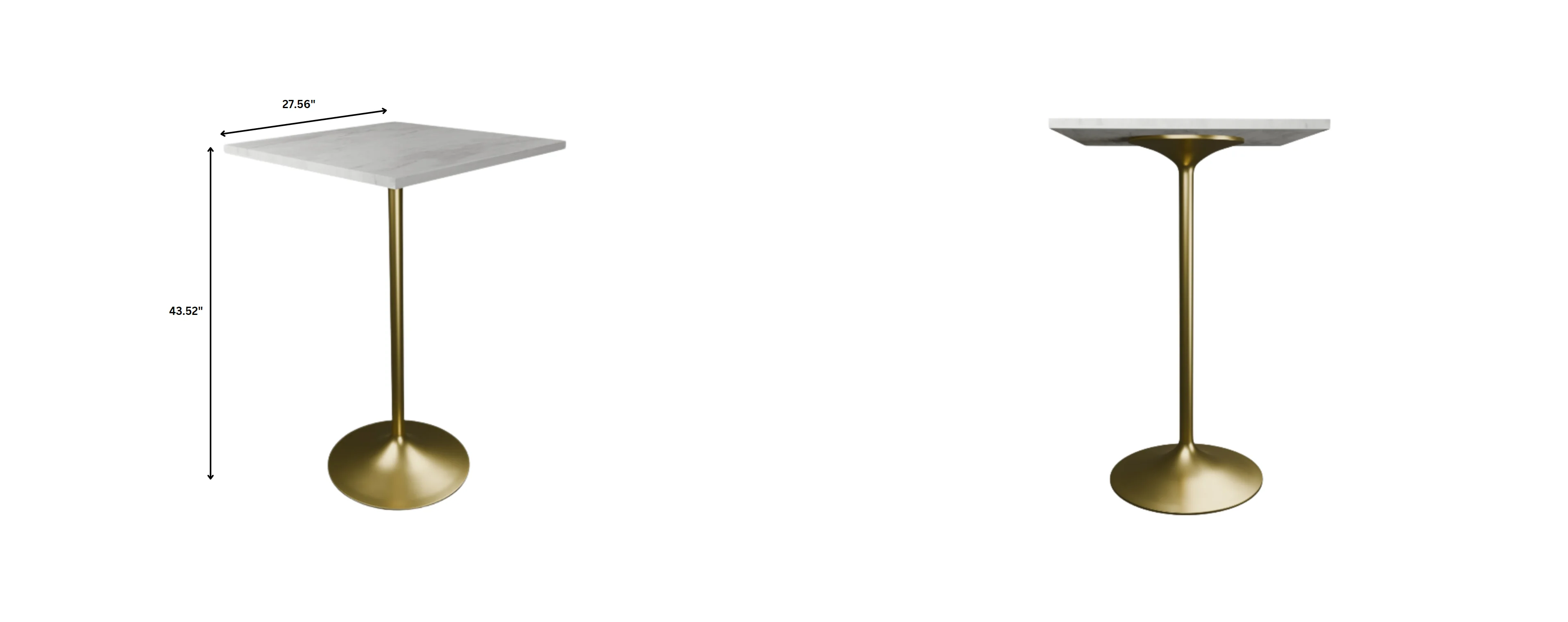 Verve Collection Modern Bar Height Table Brushed Gold Base with 27" Square Marbleized White Laminated  Top