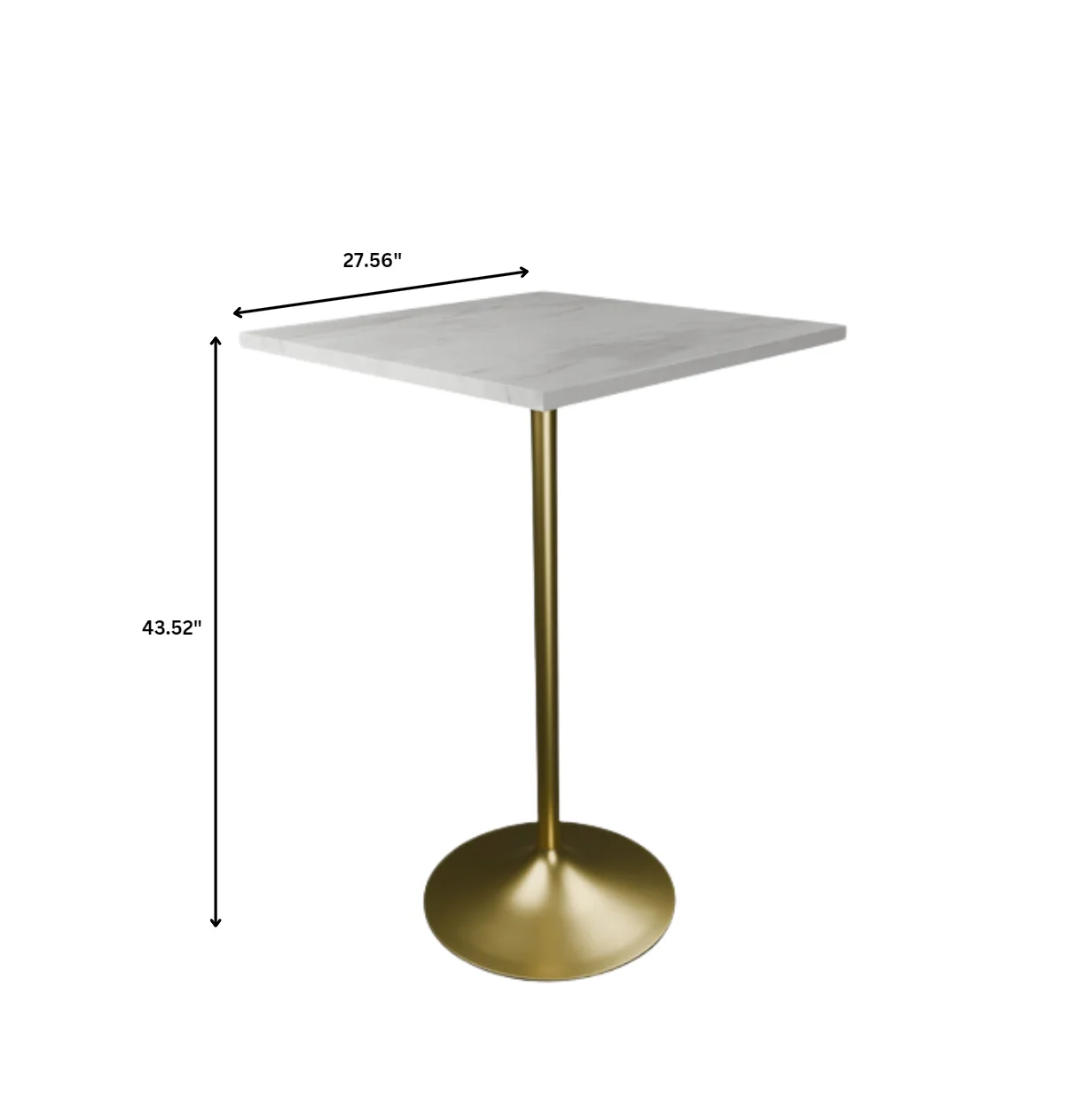 Verve Collection Modern Bar Height Table Brushed Gold Base with 27" Square Marbleized White Laminated  Top
