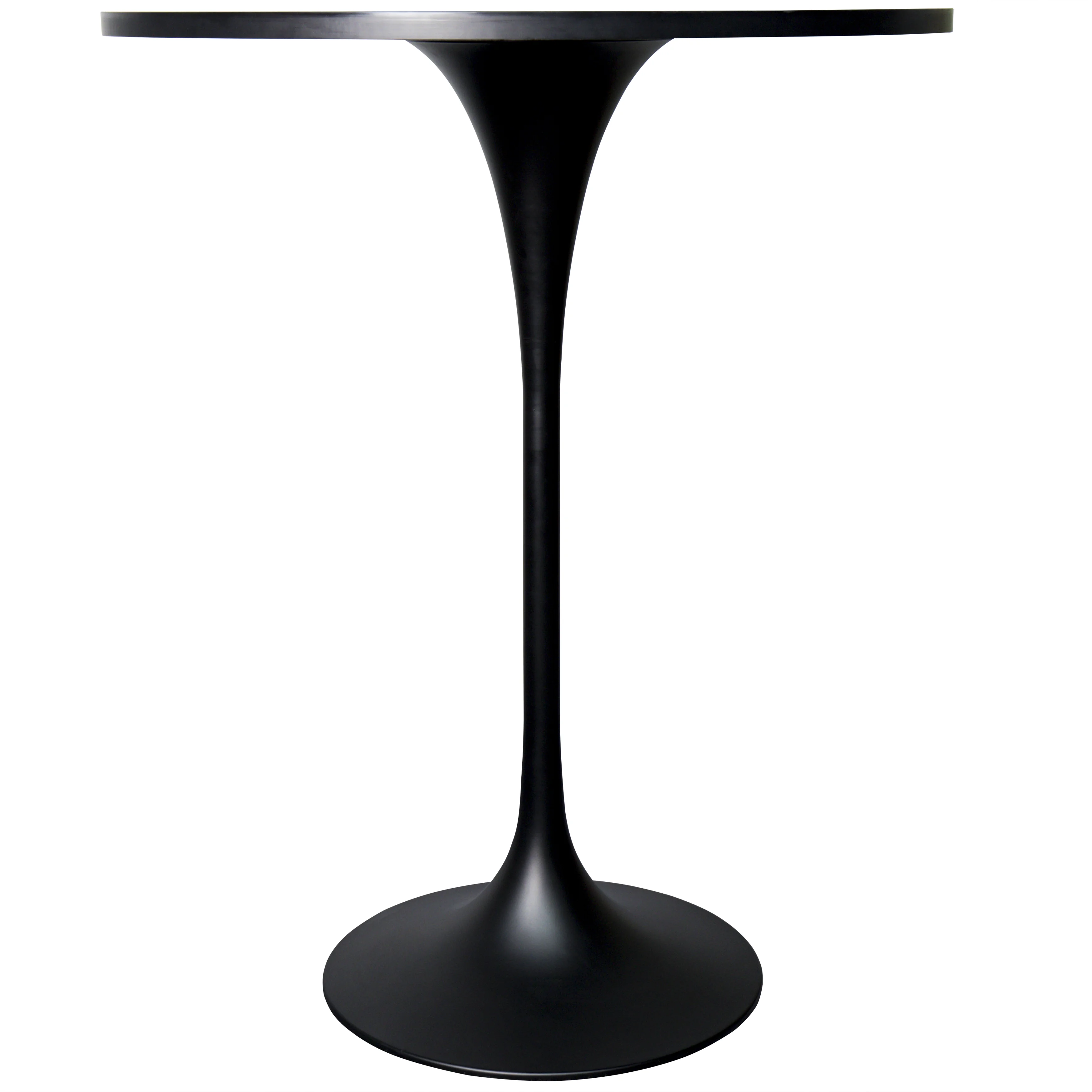Verve Collection Modern Bar Height Table Black Base with 27" Round Black Marbleized MDF Top