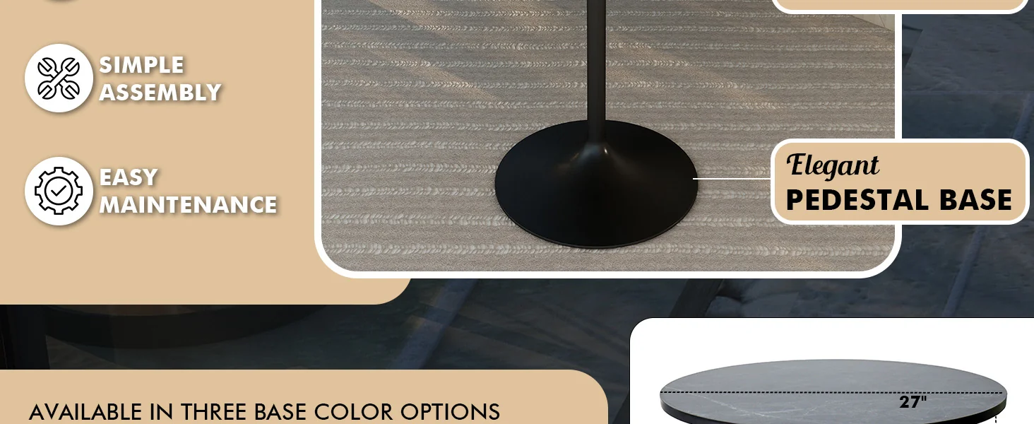 Verve Collection Modern Bar Height Table Black Base with 27" Round Black Marbleized MDF Top