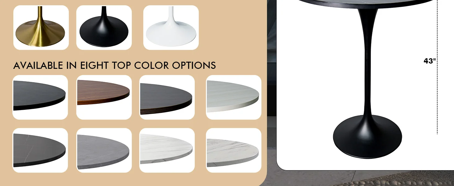 Verve Collection Modern Bar Height Table Black Base with 27" Round Black Marbleized MDF Top