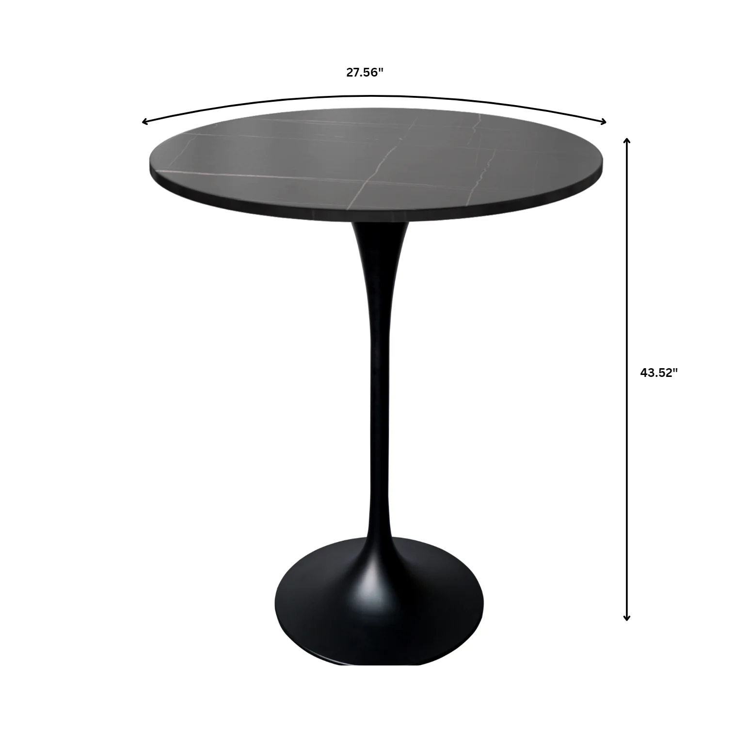 Verve Collection Modern Bar Height Table Black Base with 27" Round Black Marbelized Sintered Stone Top