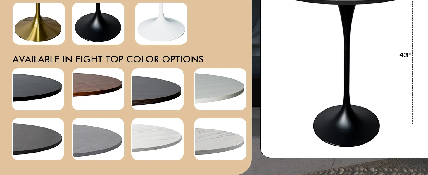 Verve Collection Modern Bar Height Table Black Base with 27" Round Black Marbelized Sintered Stone Top