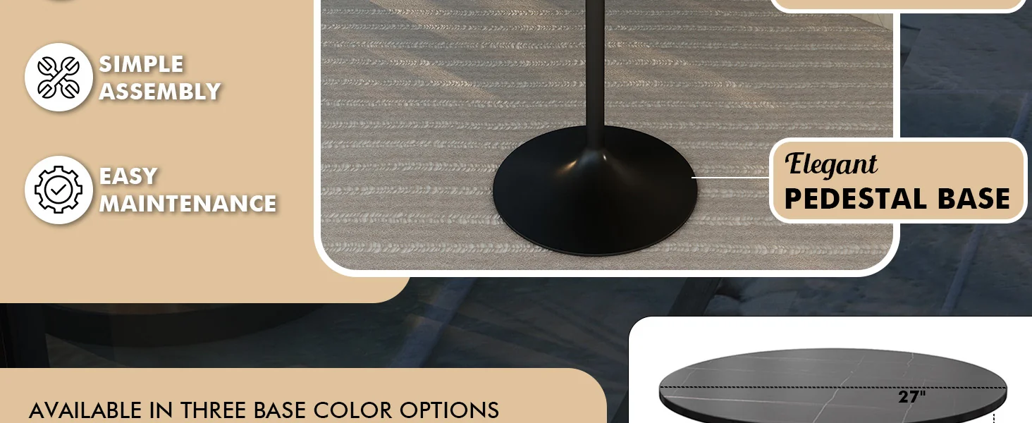 Verve Collection Modern Bar Height Table Black Base with 27" Round Black Marbelized Sintered Stone Top