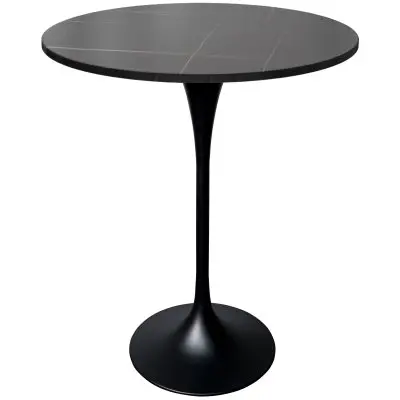 Verve Collection Modern Bar Height Table Black Base with 27" Round Black Marbelized Sintered Stone Top