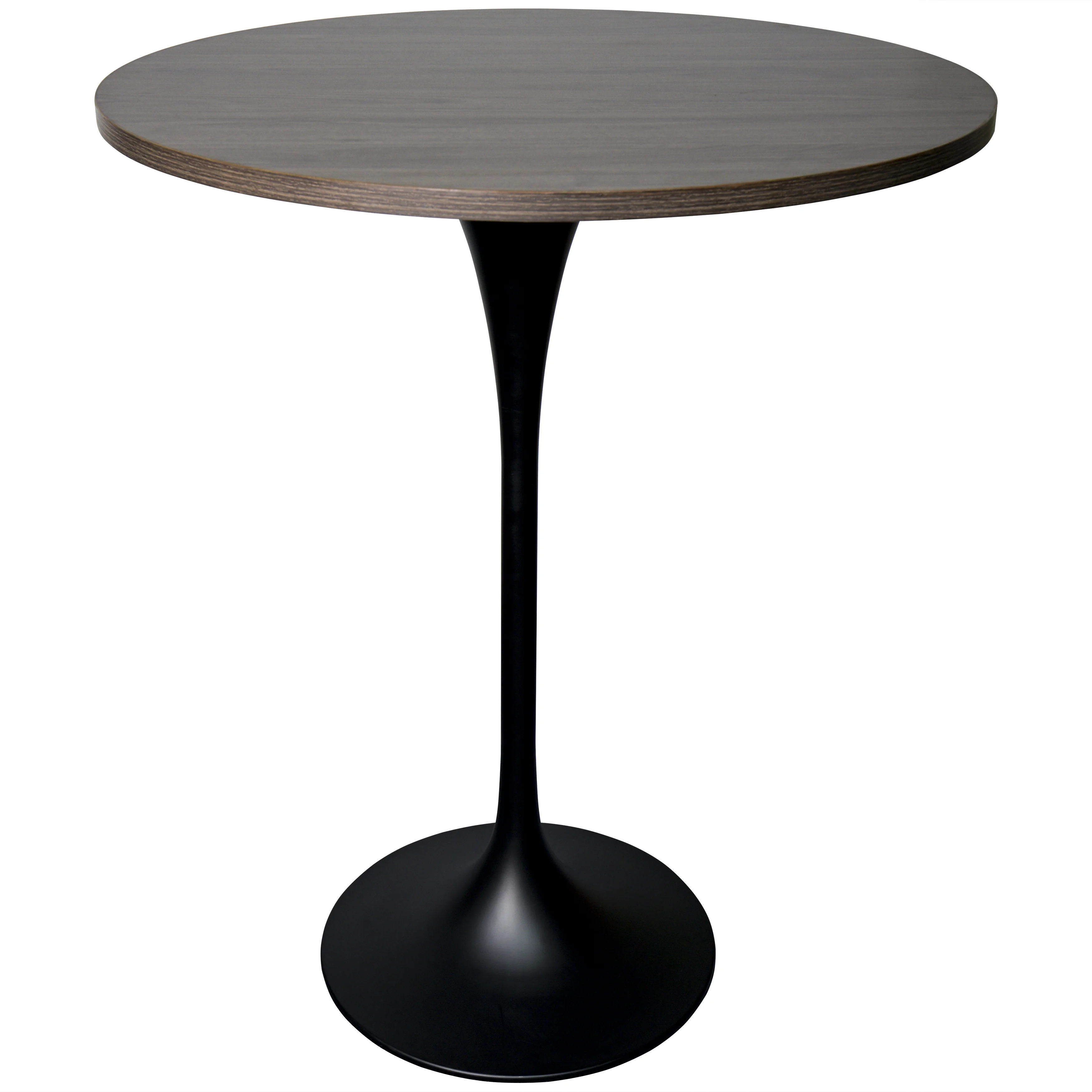 Verve Collection Modern Bar Height Table Black Base with 27" Round Dark Walnut MDF Top