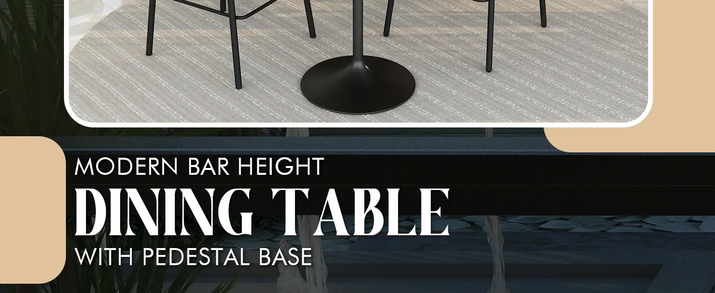 Verve Collection Modern Bar Height Table Black Base with 27" Round Dark Walnut MDF Top