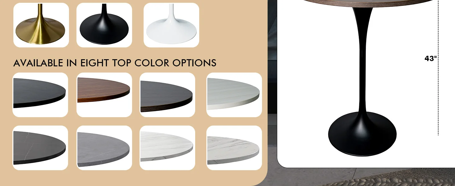 Verve Collection Modern Bar Height Table Black Base with 27" Round Dark Walnut MDF Top