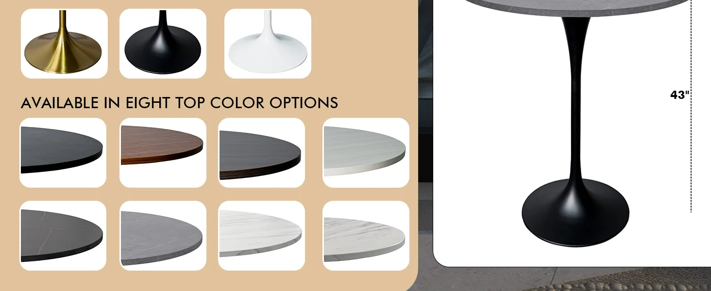 Verve Collection Modern Bar Height Table Black Base with 27" Round Marble Grey Sintered Stone Top