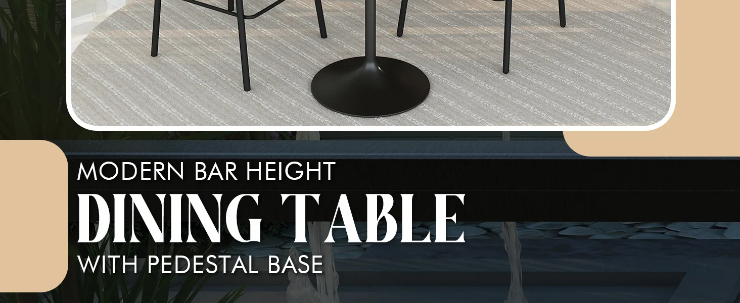 Verve Collection Modern Bar Height Table Black Base with 27" Round Light Natural Wood MDF Top