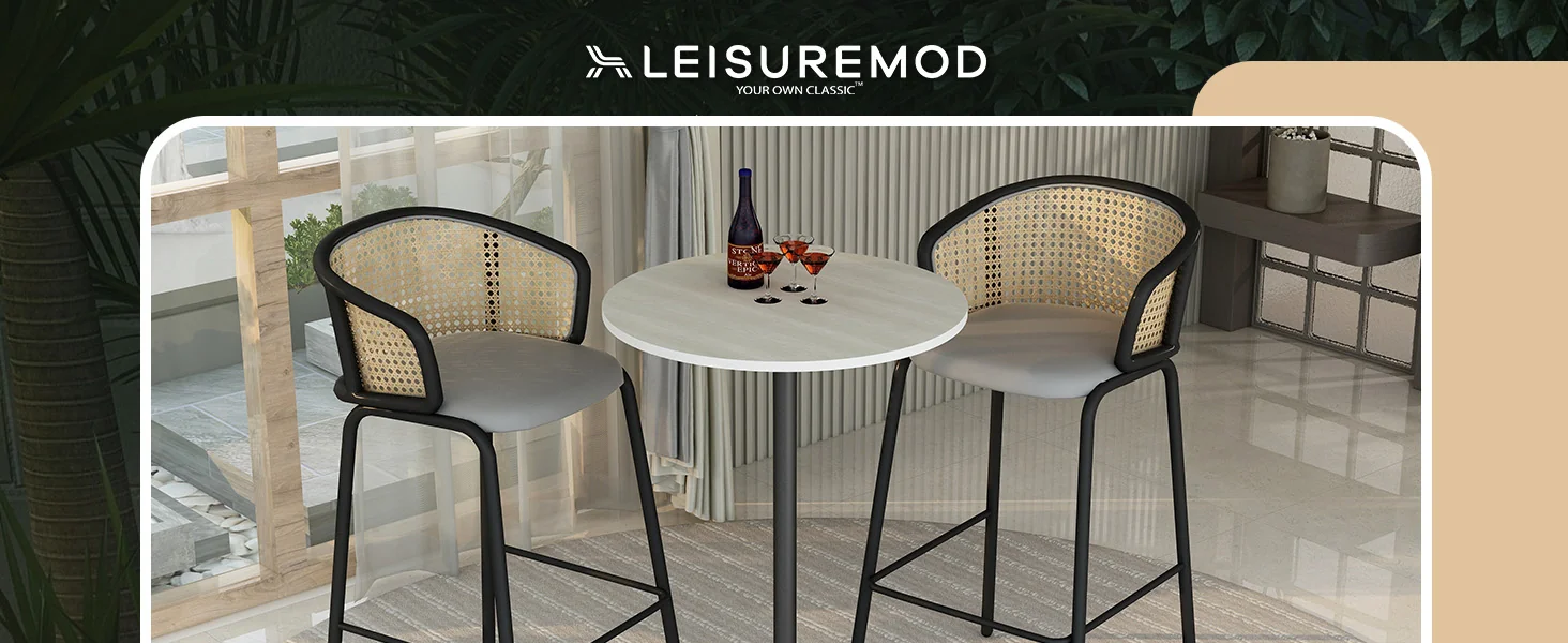 Verve Collection Modern Bar Height Table Black Base with 27" Round Light Natural Wood MDF Top