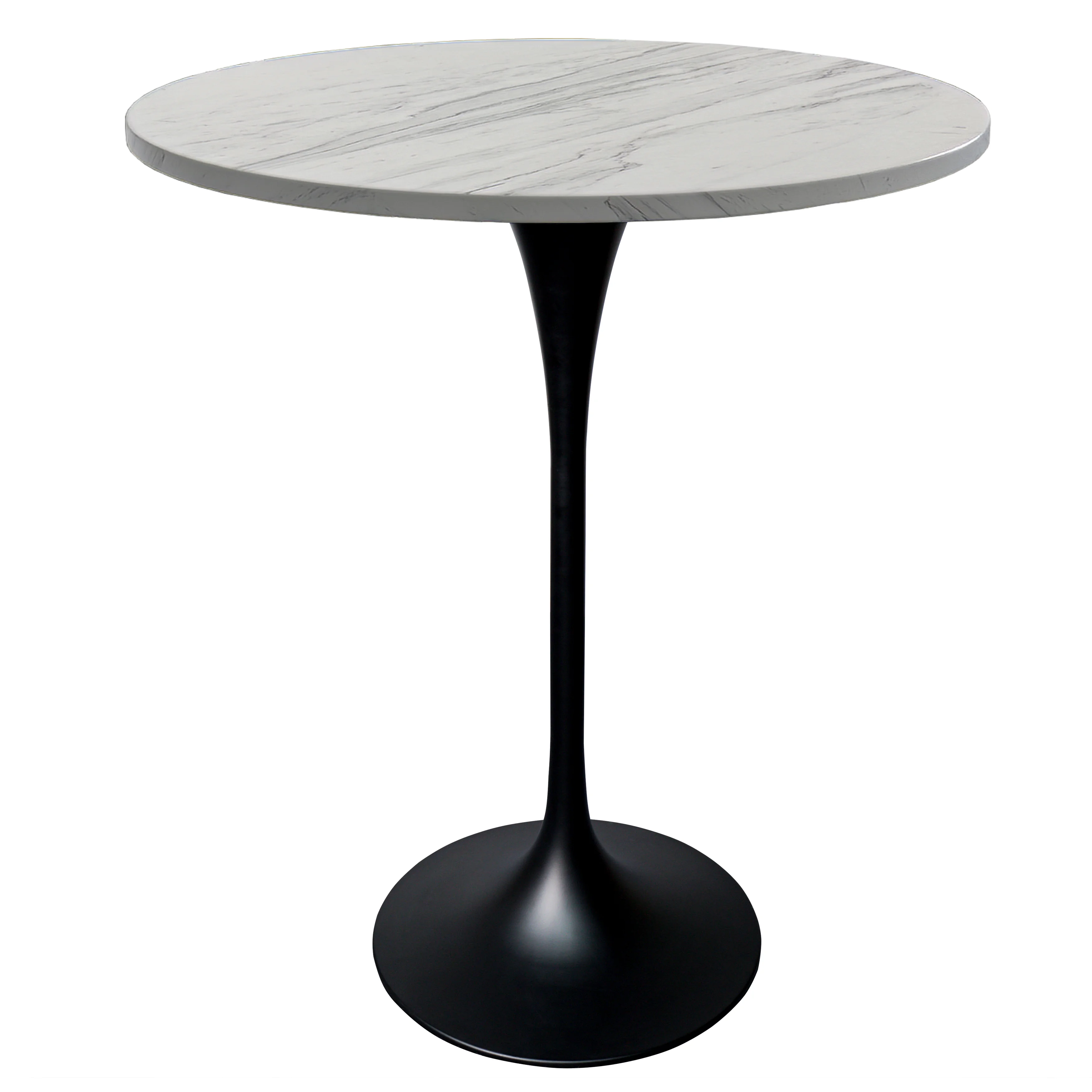 Verve Collection Modern Bar Height Table Black Base with 27" Round Marbleized White Laminated Top
