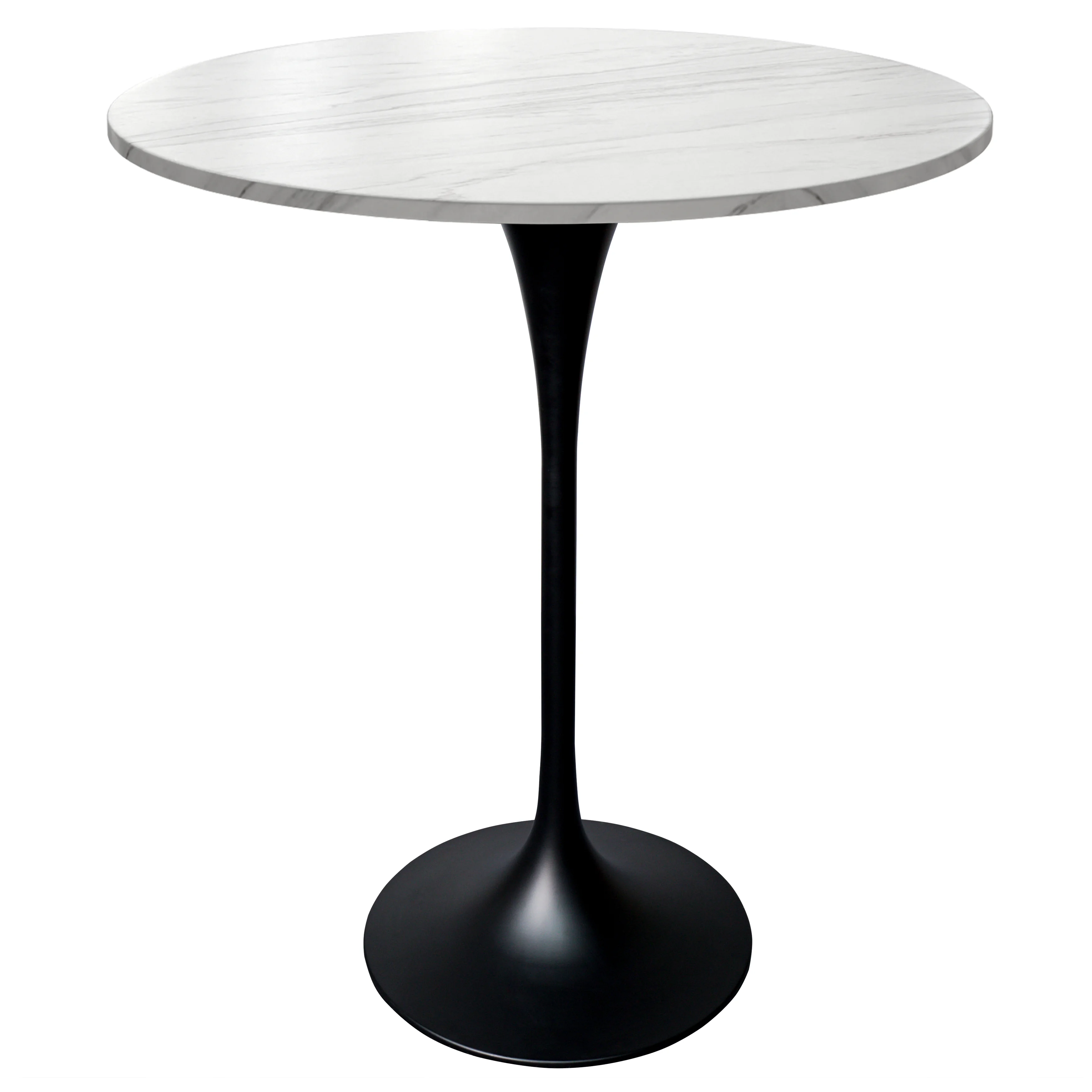 Verve Collection Modern Bar Height Table Black Base with 27" Round Marble White Sintered Stone Top