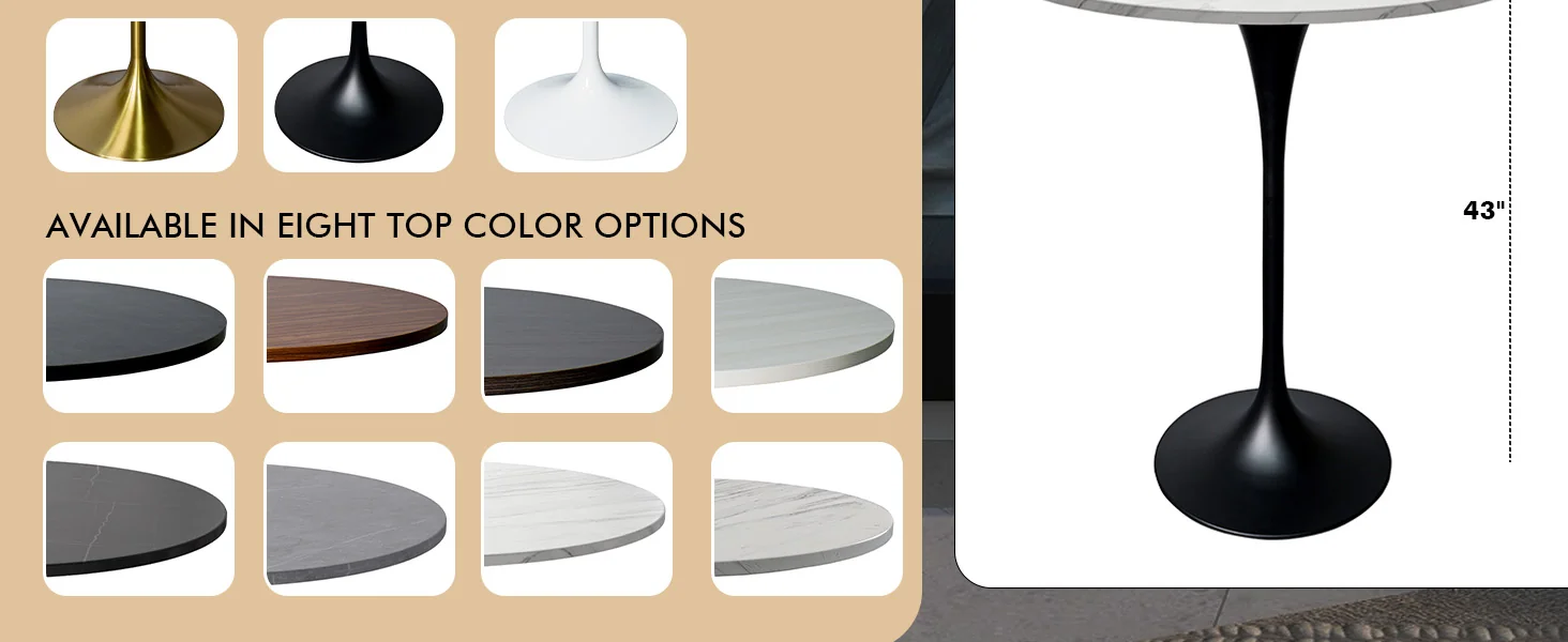 Verve Collection Modern Bar Height Table Black Base with 27" Round Marble White Sintered Stone Top