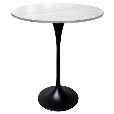 Verve Collection Modern Bar Height Table Black Base with 27" Round Marble White Sintered Stone Top
