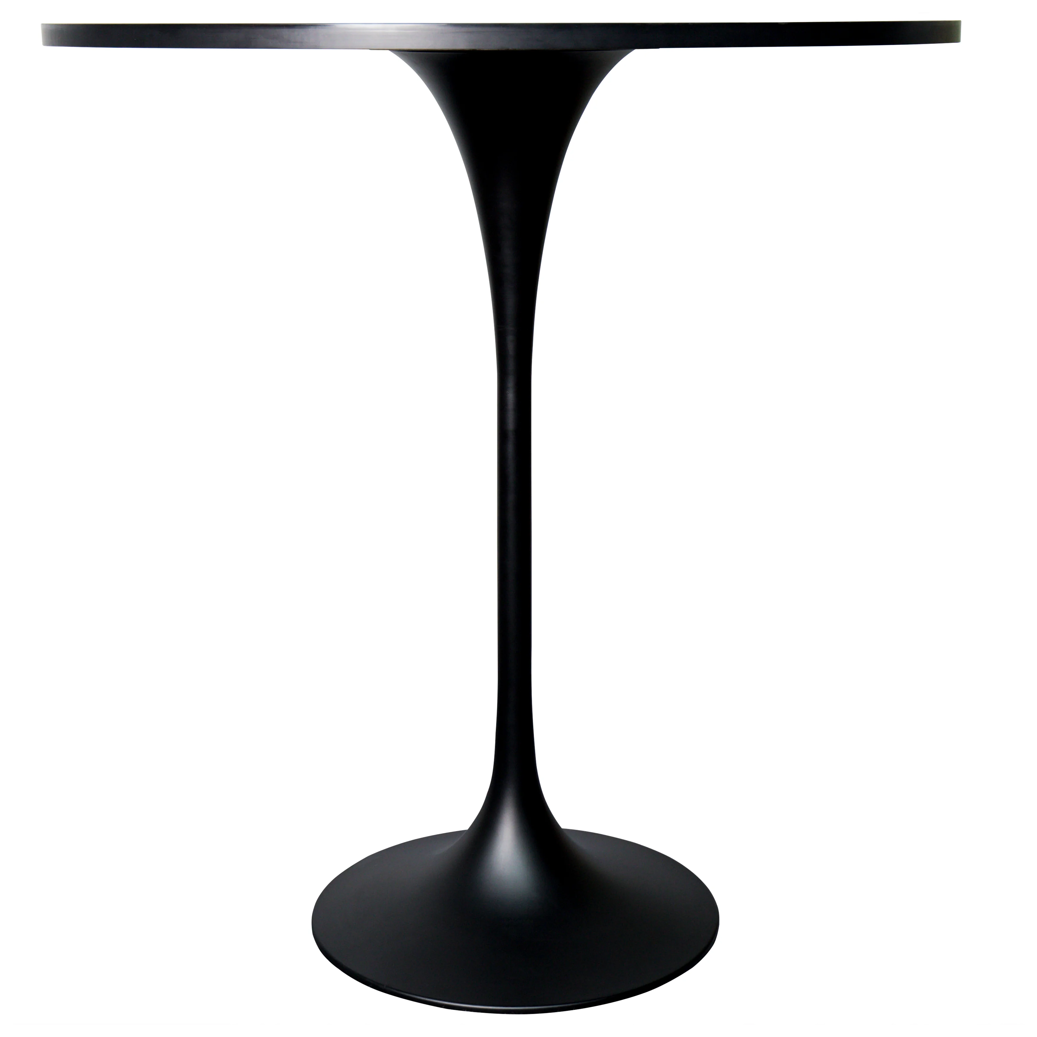 Verve Collection Modern Bar Height Table Black Base with 36" Round Black Marbelized MDF Top