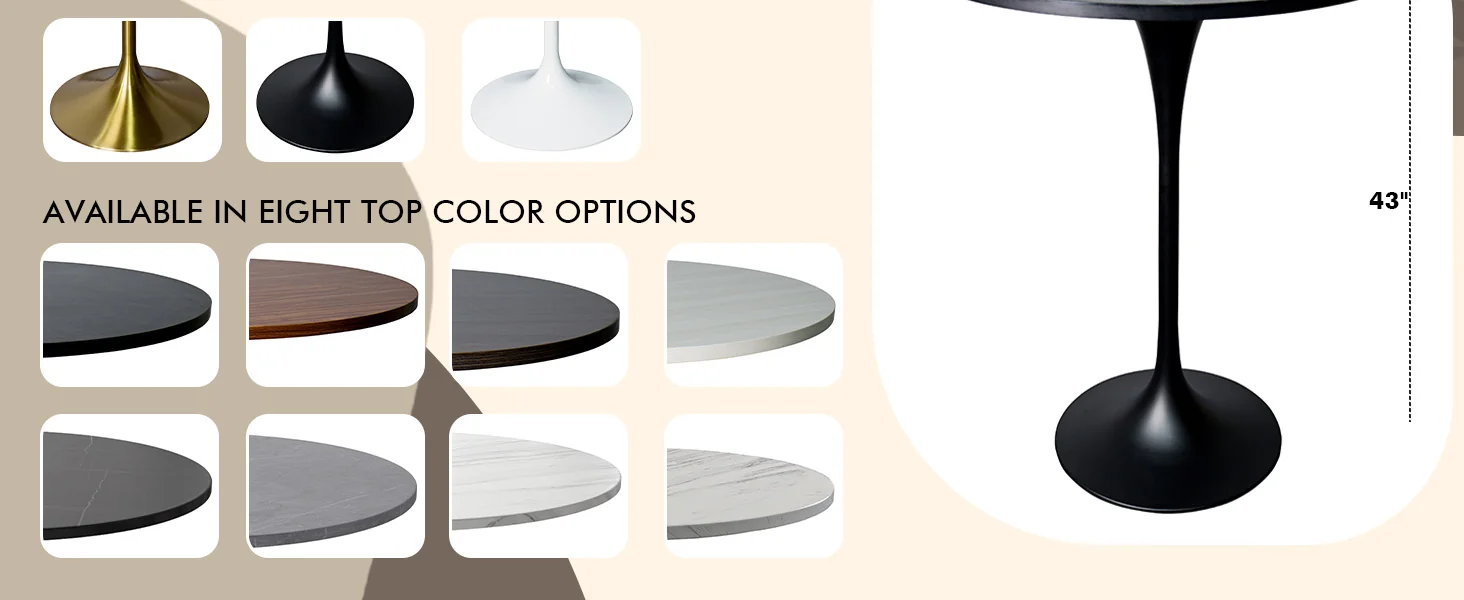 Verve Collection Modern Bar Height Table Black Base with 36" Round Black Marbelized MDF Top