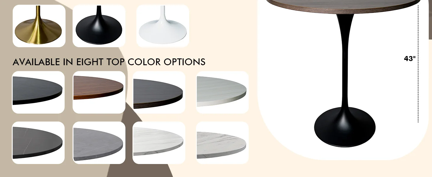 Verve Collection Modern Bar Height Table Black Base with 36" Round Dark Walnut MDF Top