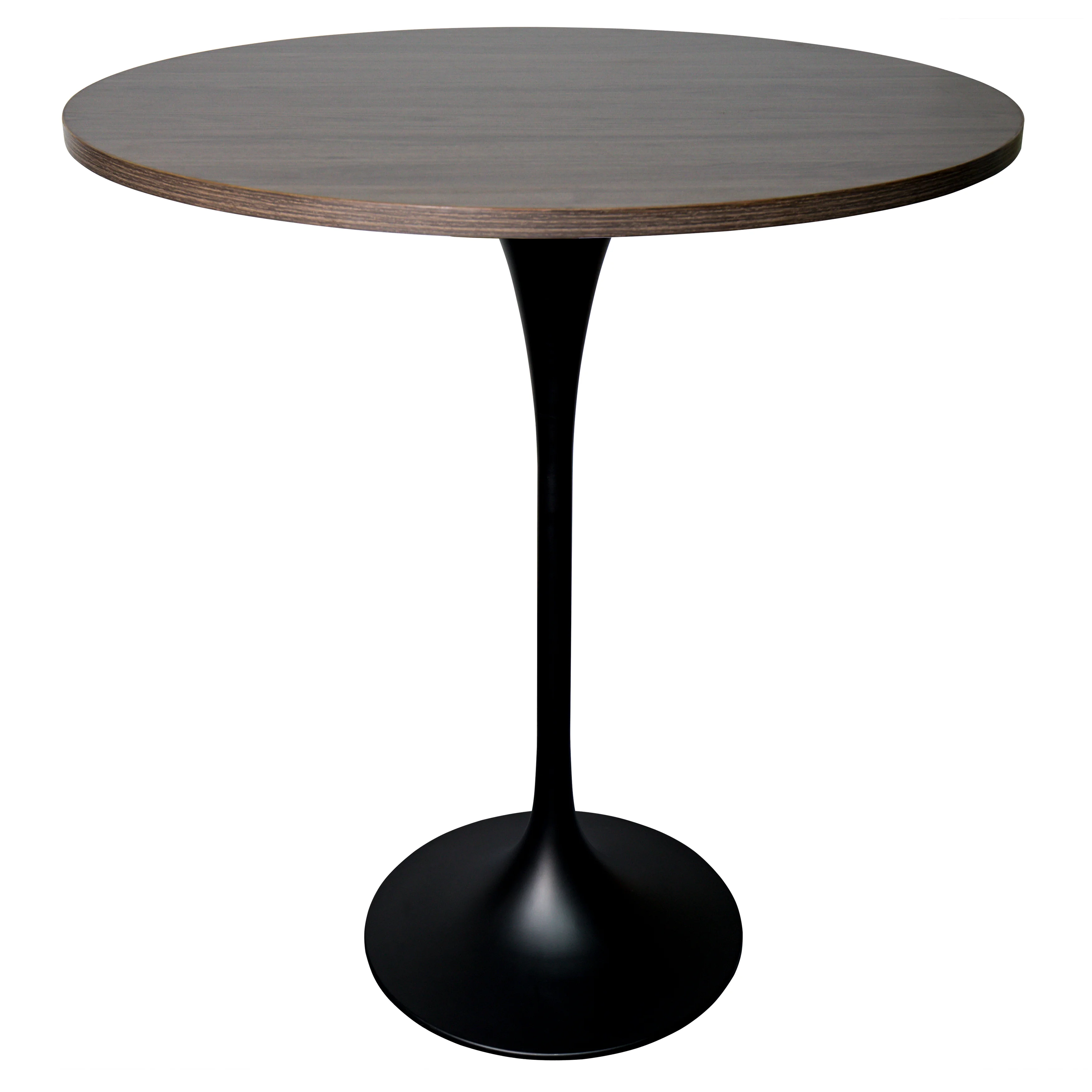 Verve Collection Modern Bar Height Table Black Base with 36" Round Dark Walnut MDF Top
