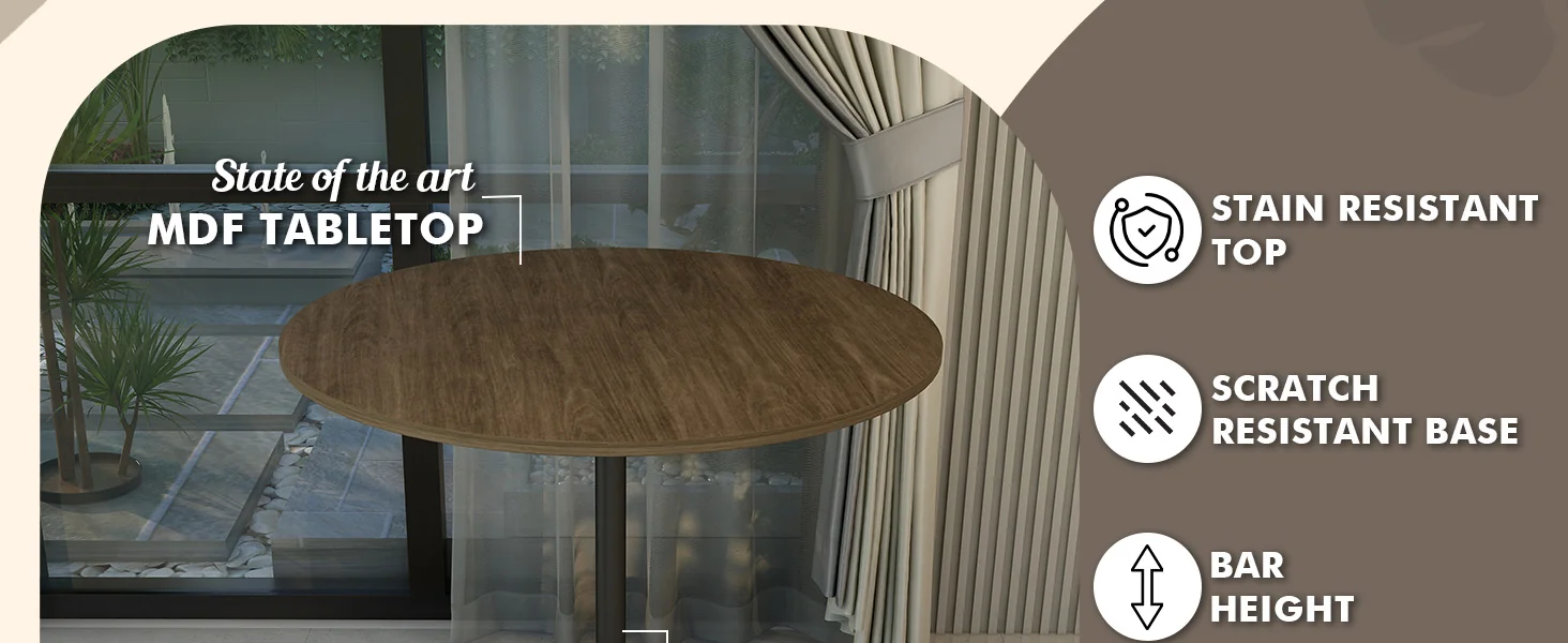 Verve Collection Modern Bar Height Table Black Base with 36" Round Dark Walnut MDF Top