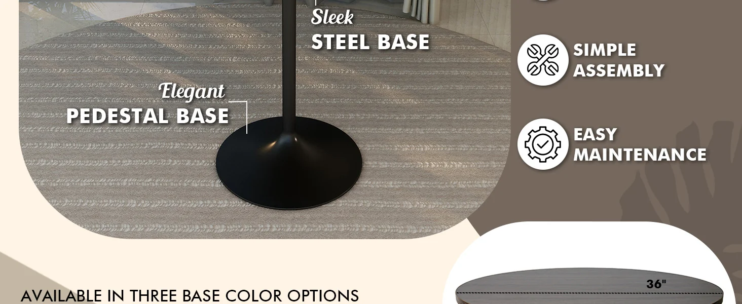 Verve Collection Modern Bar Height Table Black Base with 36" Round Dark Walnut MDF Top