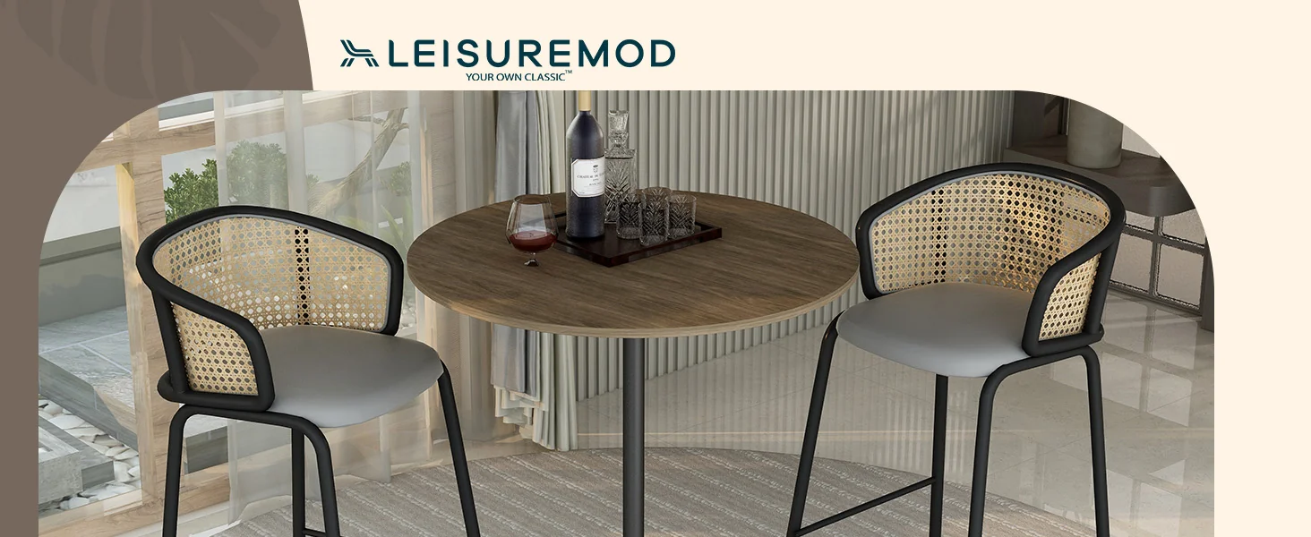 Verve Collection Modern Bar Height Table Black Base with 36" Round Dark Walnut MDF Top