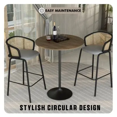 Verve Collection Modern Bar Height Table Black Base with 36" Round Dark Walnut MDF Top