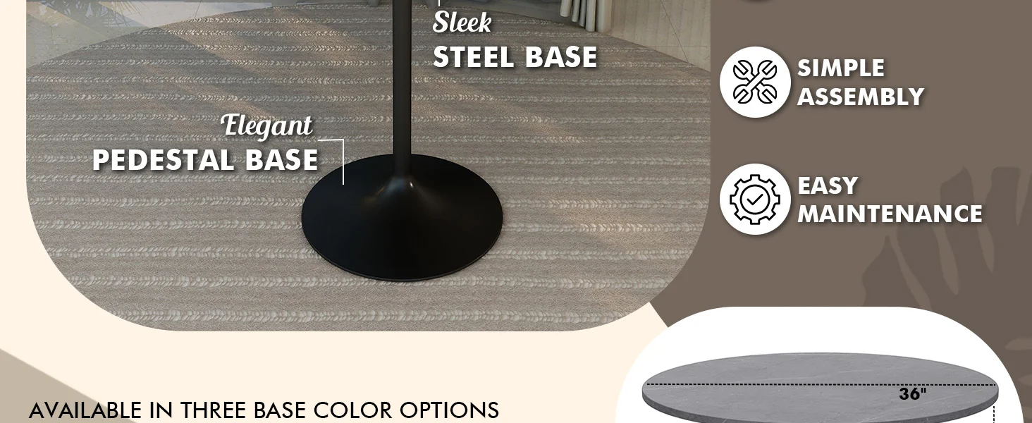 Verve Collection Modern Bar Height Table Black Base with 36" Round Marble Grey Sintered Stone Top