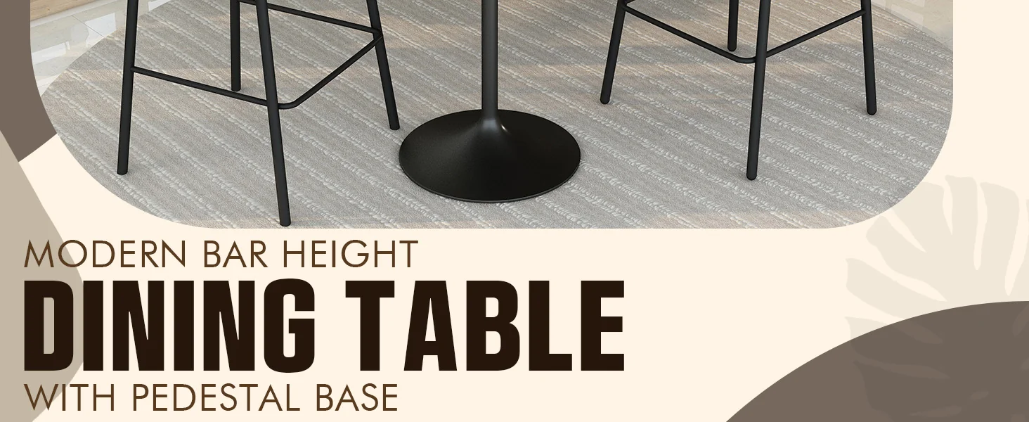 Verve Collection Modern Bar Height Table Black Base with 36" Round Marble Grey Sintered Stone Top