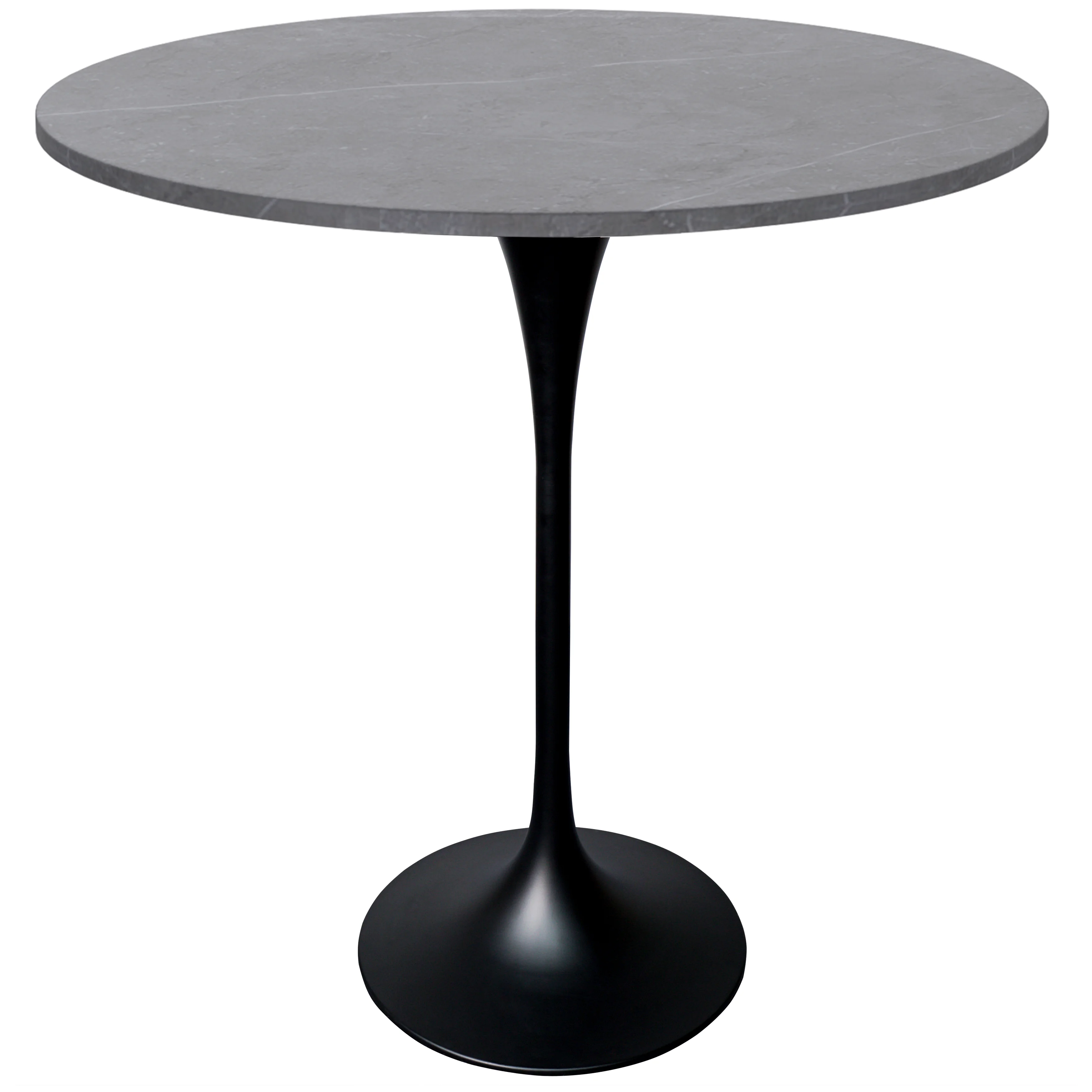 Verve Collection Modern Bar Height Table Black Base with 36" Round Marble Grey Sintered Stone Top