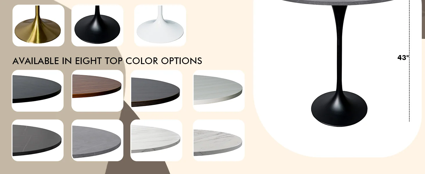 Verve Collection Modern Bar Height Table Black Base with 36" Round Marble Grey Sintered Stone Top