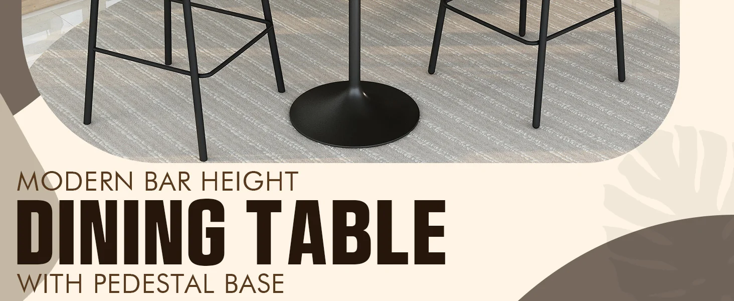 Verve Collection Modern Bar Height Table Black Base with 36" Round Light Natural Wood MDF Top