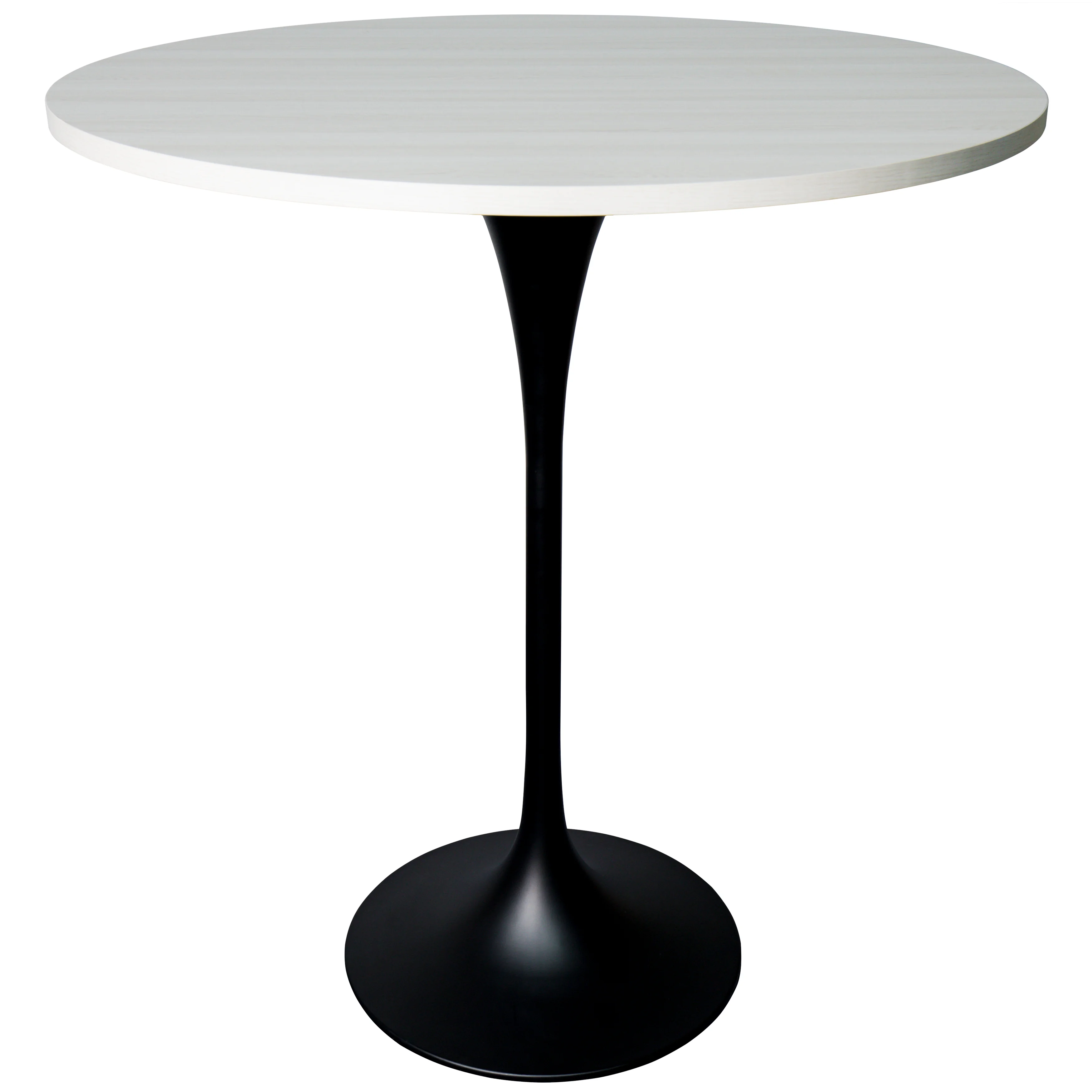 Verve Collection Modern Bar Height Table Black Base with 36" Round Light Natural Wood MDF Top