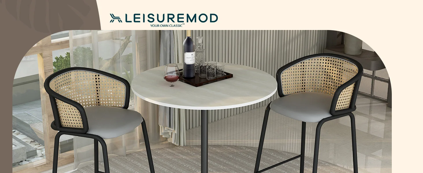 Verve Collection Modern Bar Height Table Black Base with 36" Round Light Natural Wood MDF Top