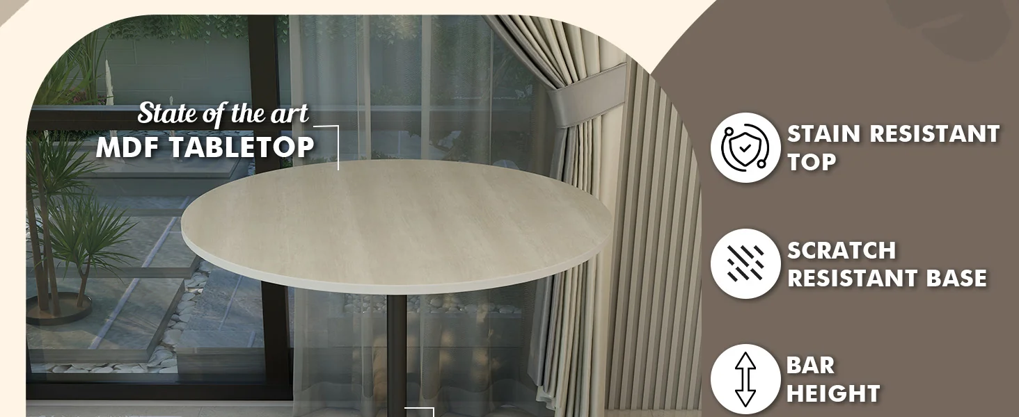 Verve Collection Modern Bar Height Table Black Base with 36" Round Light Natural Wood MDF Top