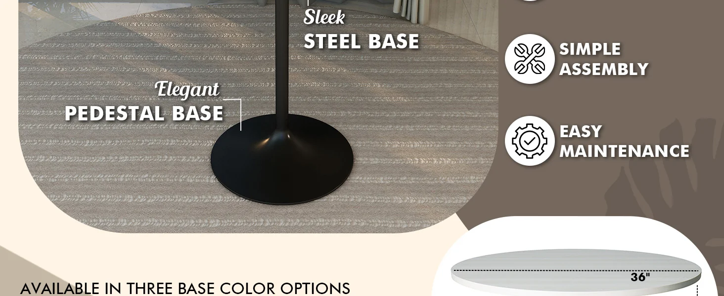 Verve Collection Modern Bar Height Table Black Base with 36" Round Light Natural Wood MDF Top