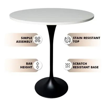 Verve Collection Modern Bar Height Table Black Base with 36" Round Light Natural Wood MDF Top