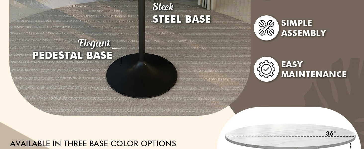 Verve Collection Modern Bar Height Table Black Base with 36" Round Marble White Sintered Stone Top