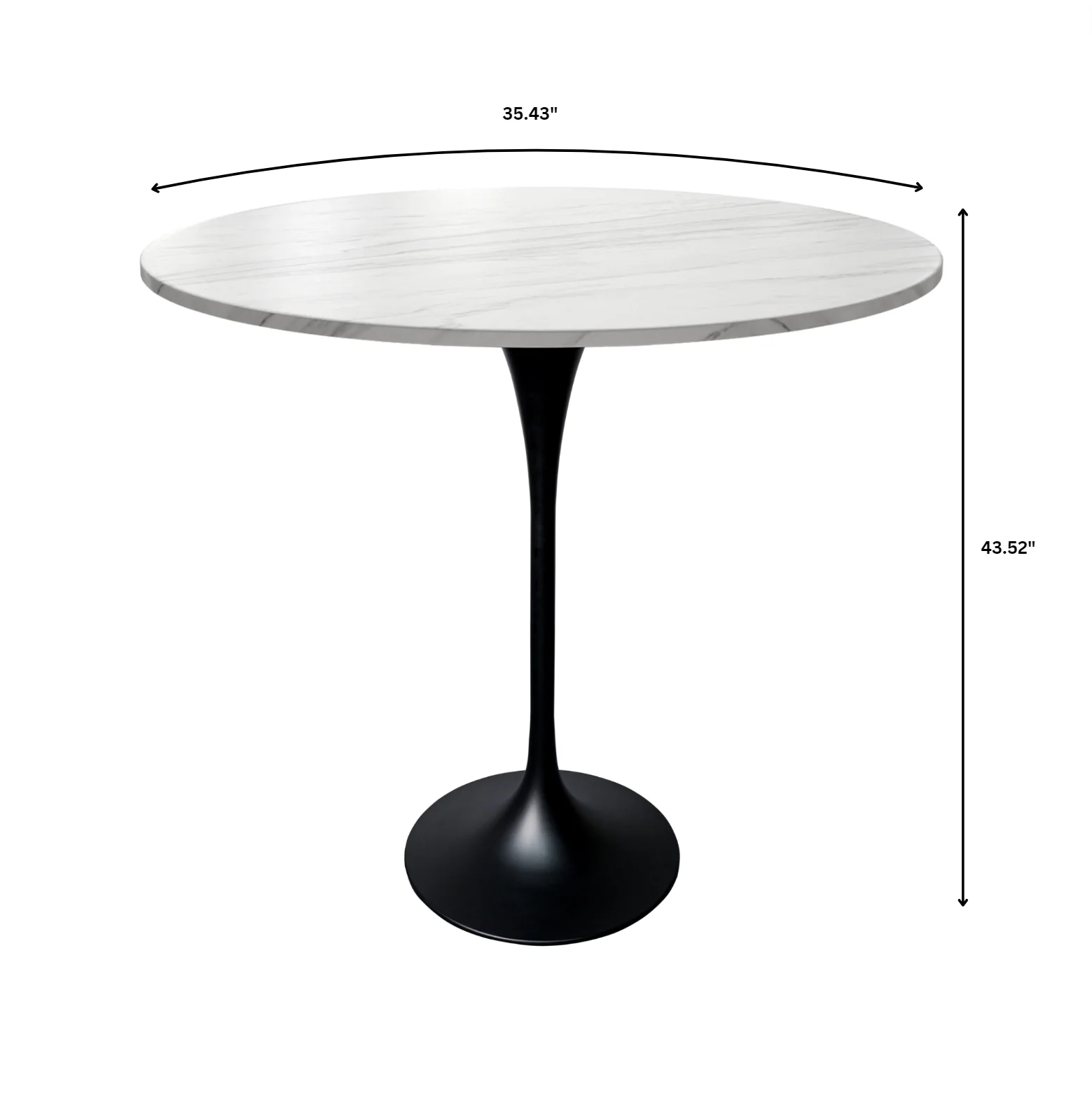 Verve Collection Modern Bar Height Table Black Base with 36" Round Marble White Sintered Stone Top